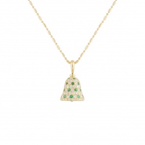 Yellow Gold Diamond and Emerald Bell Pendant Yellow Gold Diamond and Emerald Bell Pendant